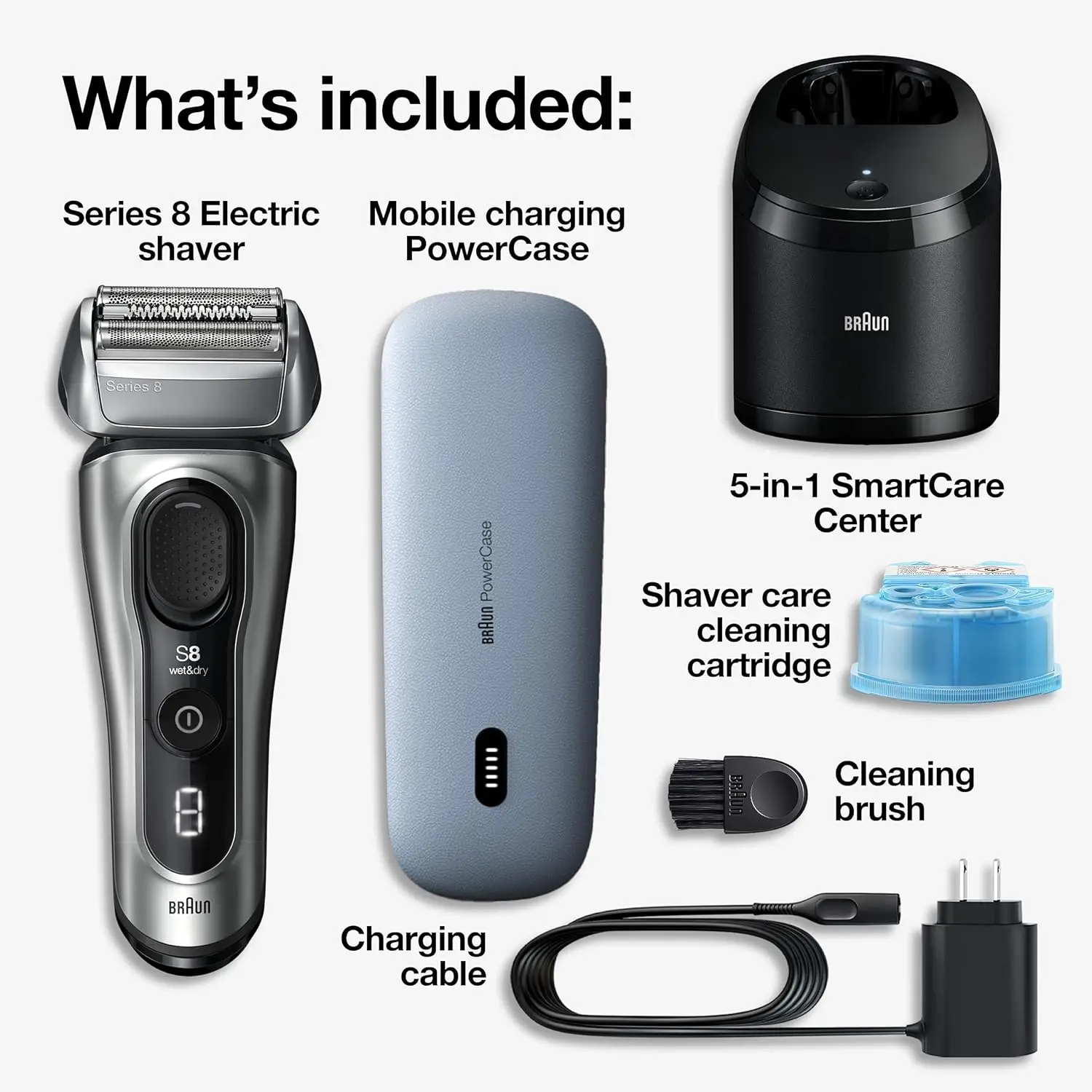 Series 8 Electric Shaver, Holiday Gifts for Men, Shaving Kit with 4+1 Shaving Elements, Precision Long Hair Trimmer, Smart