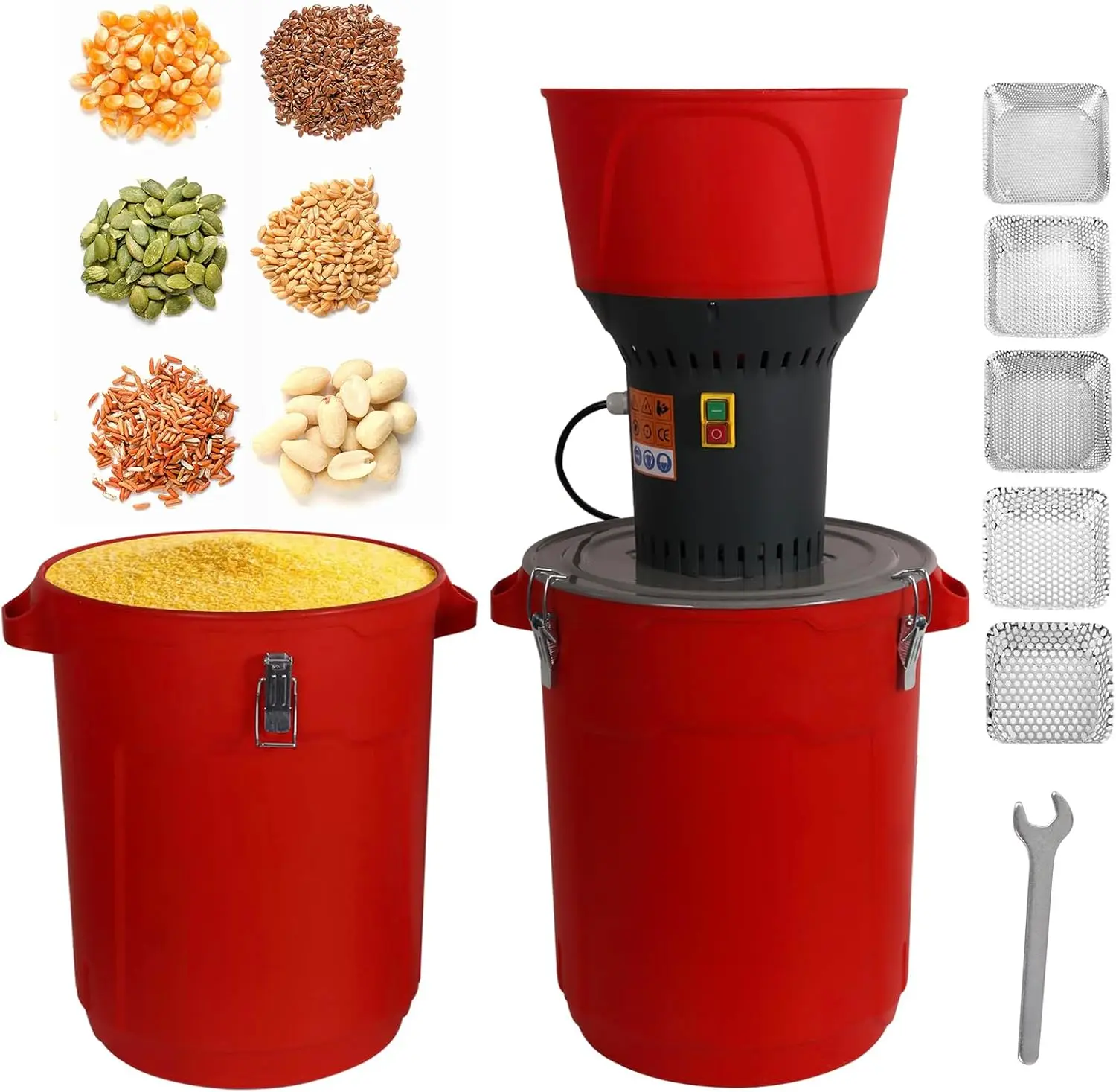 Agricultural Feed Grain Mill Grinder for Wheat Corn Spice w/5 Filter&Detachable Bucket&Hopper,1300W Dust-free Automatic Dry Corn