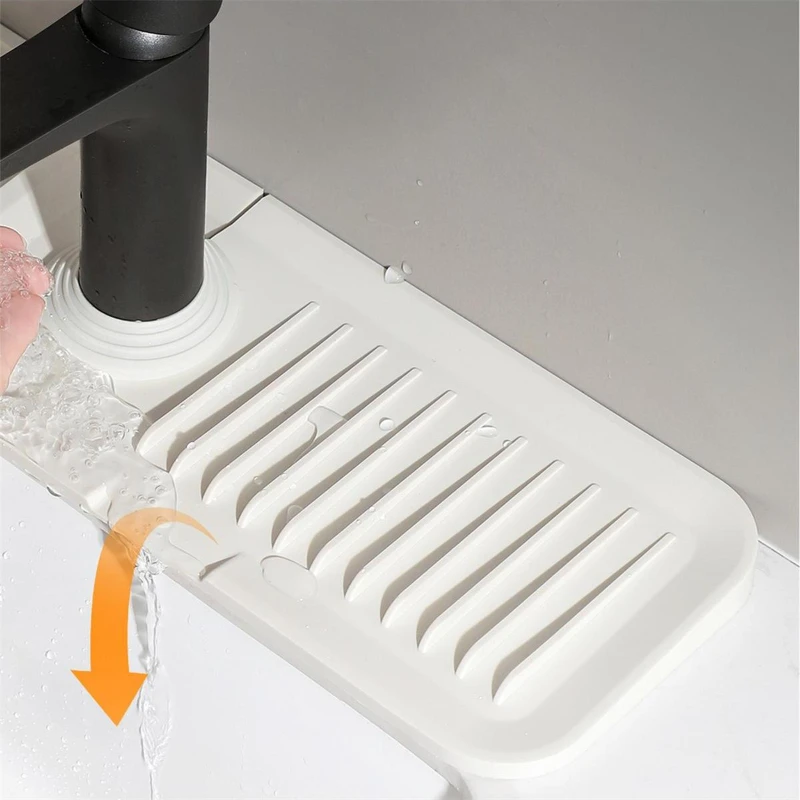 1pc Silicone Kitchen Sink Pad, Modern Beige Anti-slip Splash Prevention Faucet Absorbent Pad For Kitchen
