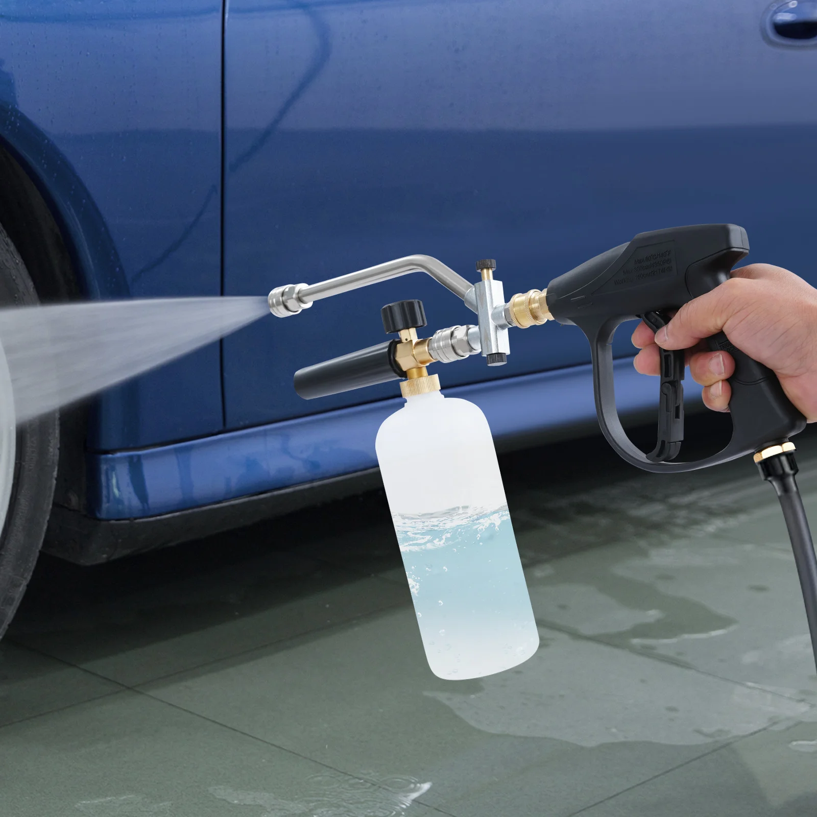 2-in-1 Hochdruckreiniger-Pistole mit 5 austauschbaren Düsen, Schaummenge einstellbar für Autos, Motorräder, Terrassen – Detail 3