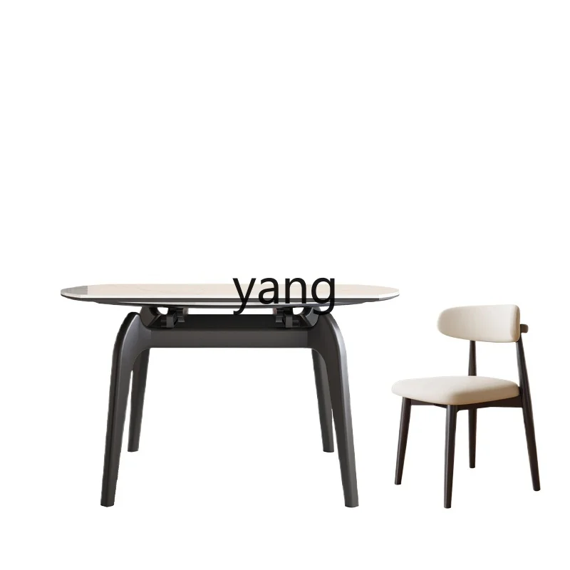 

LH medieval solid wood rock slab dining table and chairs retractable small apartment folding round table