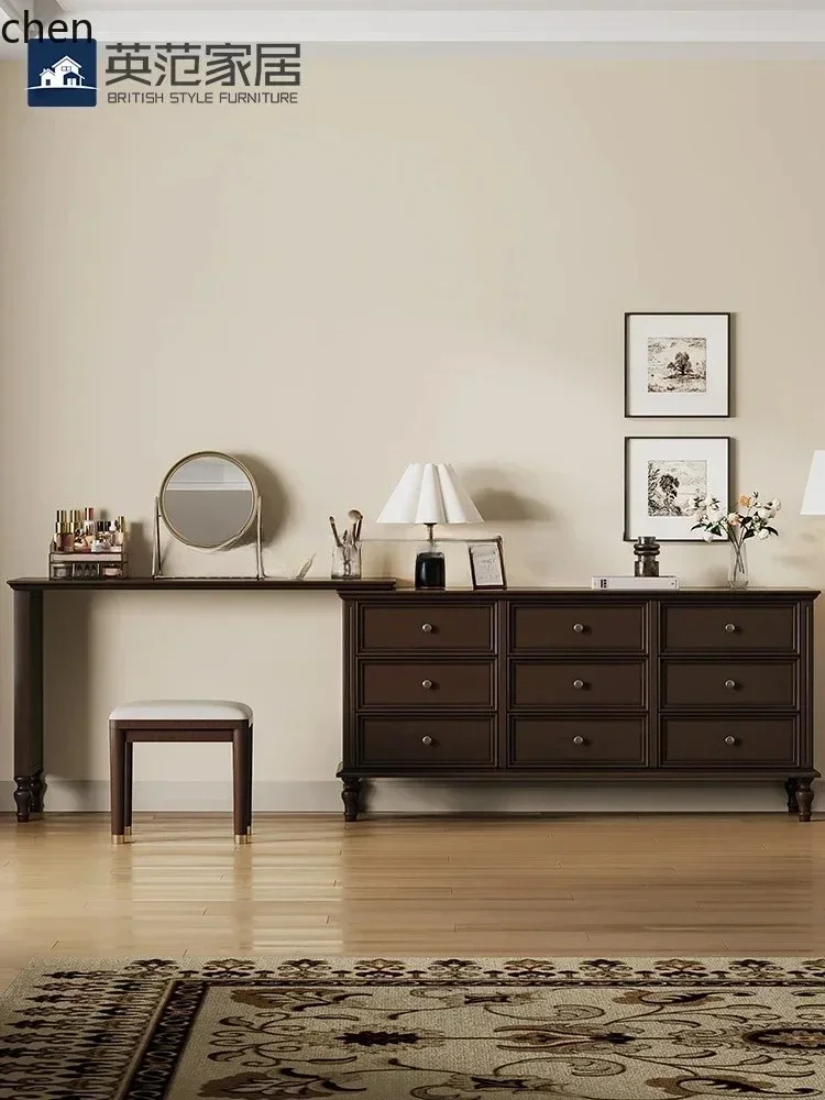 y24-b-2 Vintage Dressing Table and Chest of Drawers Integrated Solid Wood Bedroom Multi-layer Storage Cabinet