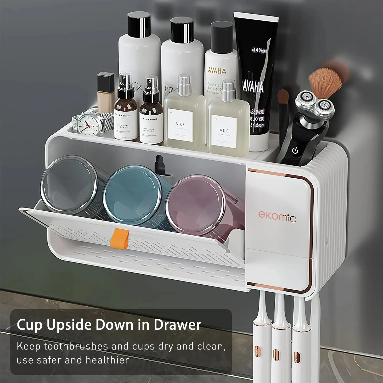 Bathroom Non-porous Wall Mounted Lightweight Luxury Multi-functional Toothbrush Storage Rack Anti-worm Tooth Cup Holder