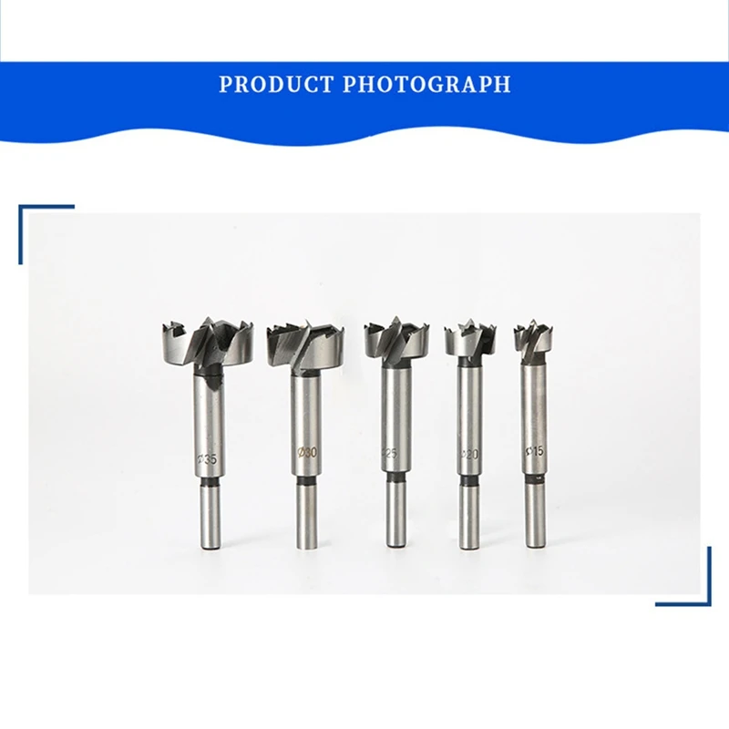 5PCS 15-35Mm Forstner Woodworking Tools Hole Saw Hinge Boring Drill Bits Round Shank Steel Cutter For Wood Plastic