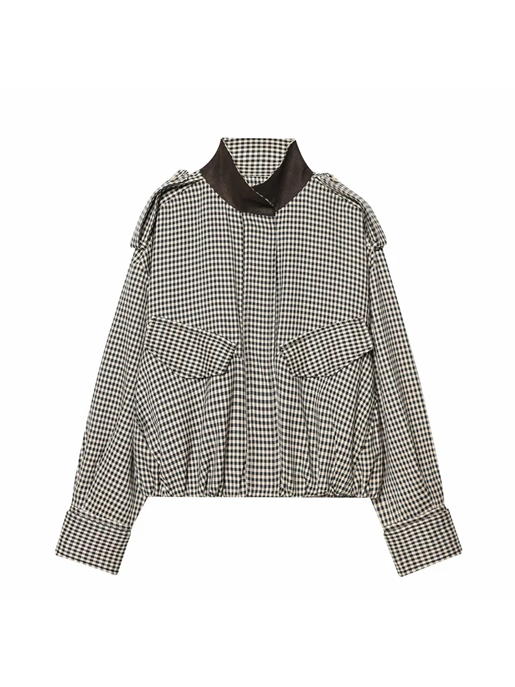 Women Spring Skirt Suit Elegant Women Single Breasted Plaid Pilot Jacket+Side Zipper Splicing Pleated Midi Dress Lady Suit image 4