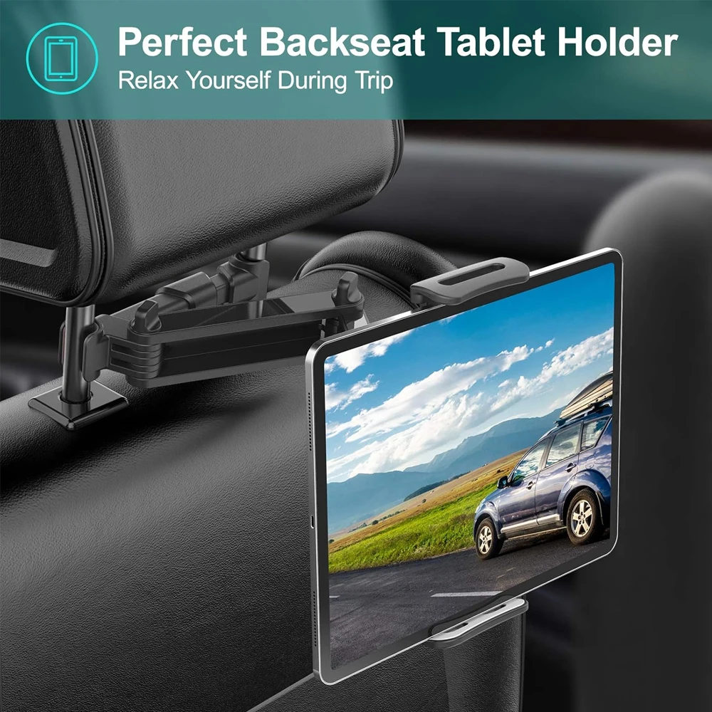 Car Headrest Tablet Holder Stand for Ipad Pro 4.7-13'' Phone/Tablet Rotating Telescopic Tablet Bracket for Kids Support for Cars