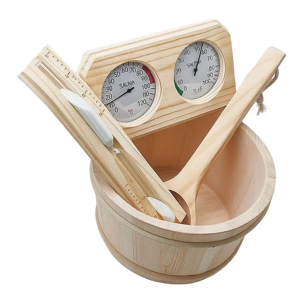 Wood Sauna Bucket with Single Handle for Traditional Sauna Use Round Design Compatible with Sauna Stoves and Water Pouring