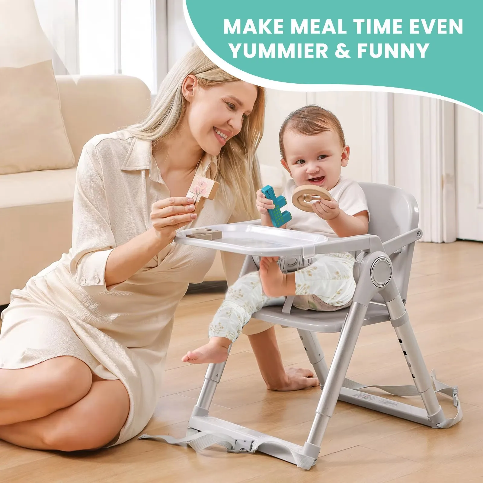 1pcs Baby Folding Booster Seat High Chair For Dining Baby Toddler Portable Feeding Seat for Children 6 Months to 3 Years Approx