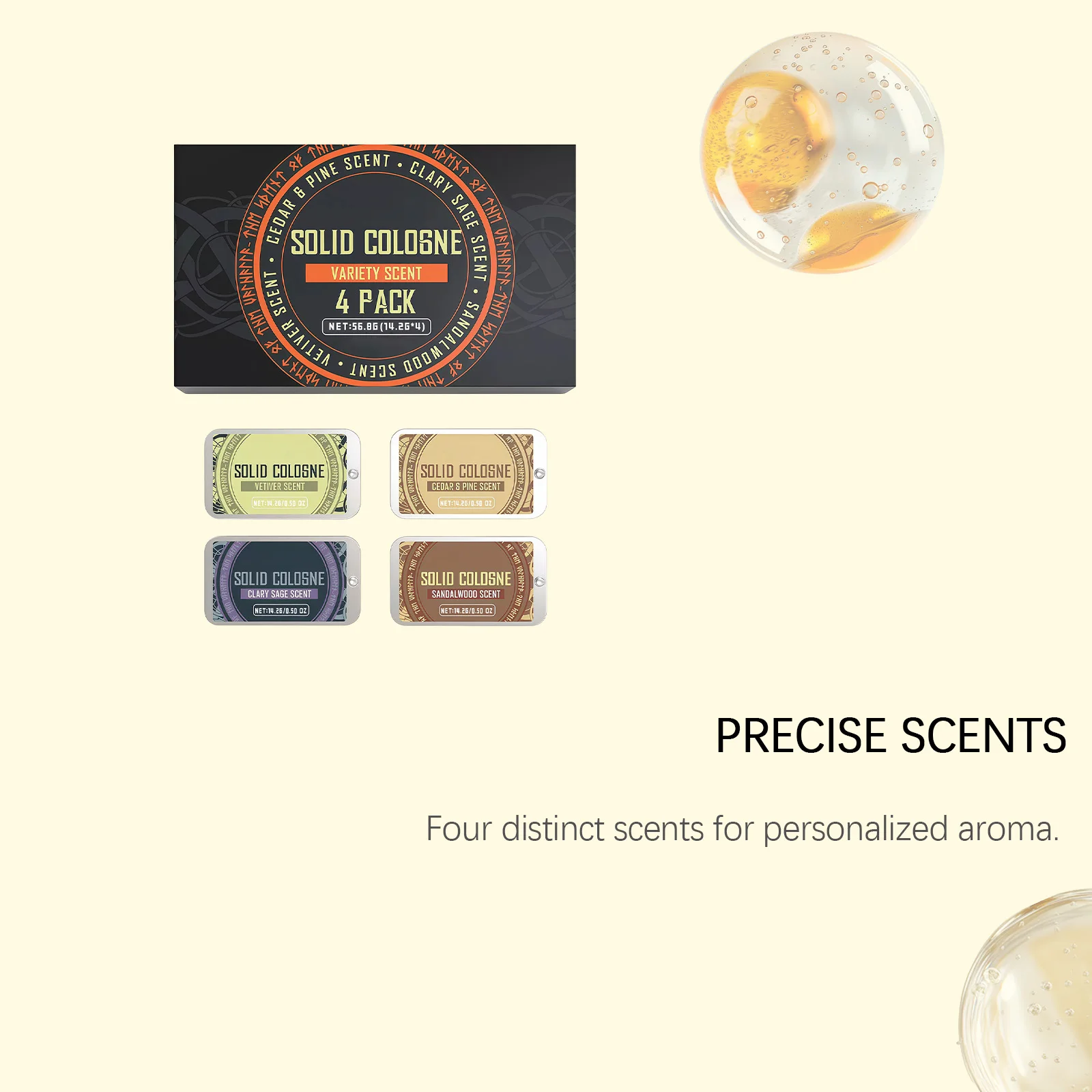 4In1 Pheromone Solid Cologne Woody Scent Set Lasting Natural Fragrance Release Charming Confidence Pocket Deodorant Solid Balm view 5