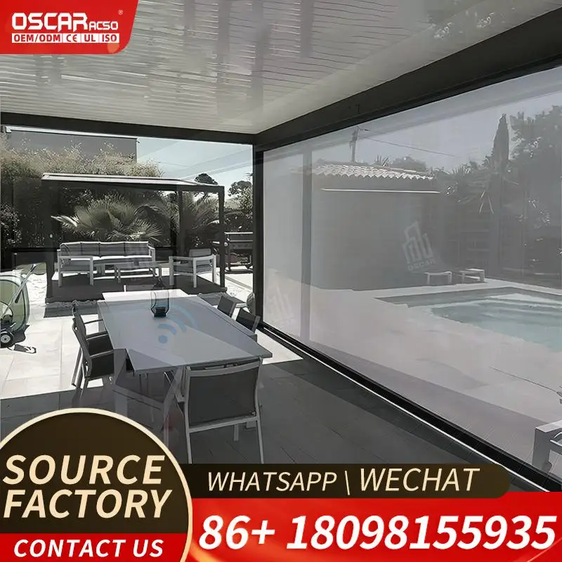 Customized Electric Vertical Zip Track Roller Blinds for French Windows Polyester Blackout Shading Blinds for Bedroom Office Hot