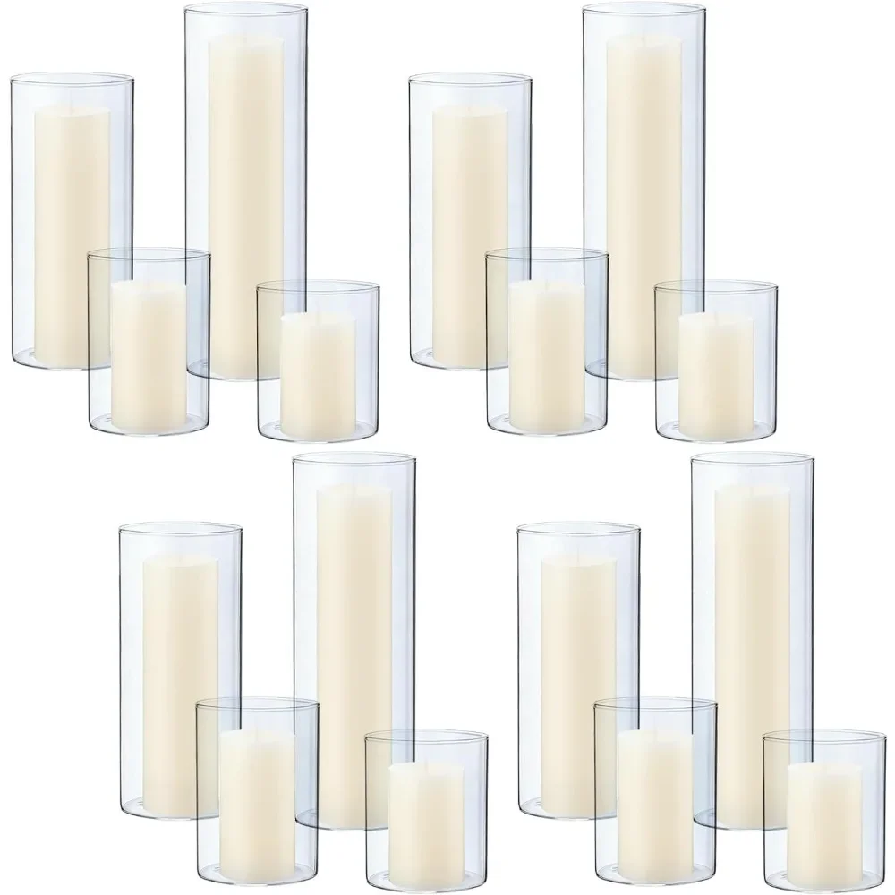 

Clear Cylindrical Candle Holder White Pillar Candles Clear Column Jar Bulk for Wedding Party Gifts Family Table Centerpiece Home