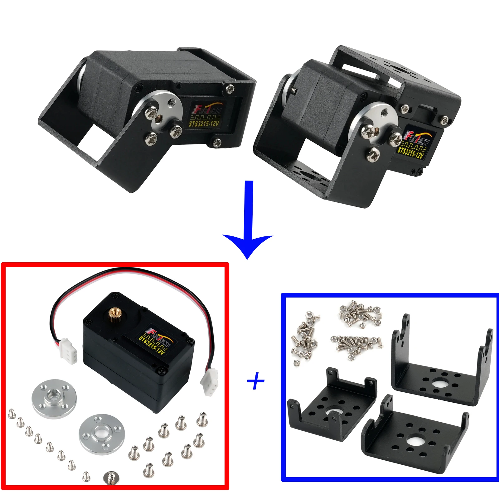 9PCS Feetech STS3215 1/345 Gear 12V 30KG Servo +9PCS Bracket High Torque Smart RC Servo TTL Serial Bus Robot Servos ST-3215-C018
