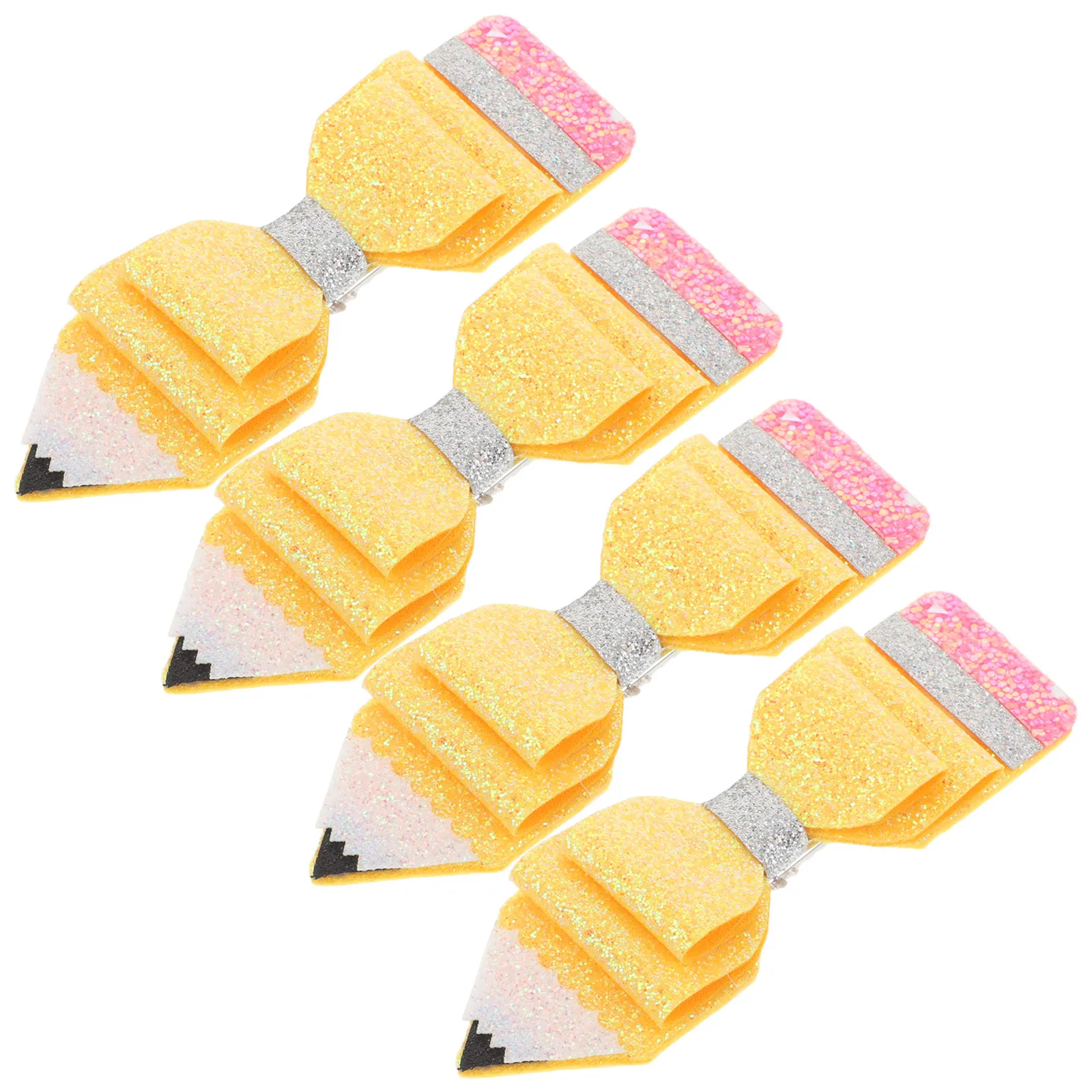 

4Pcs Glitter Hair Bows for Pencil Bow Duckbill Clips Light Yellow Sparkly Sequin Barrettes Back to School Party