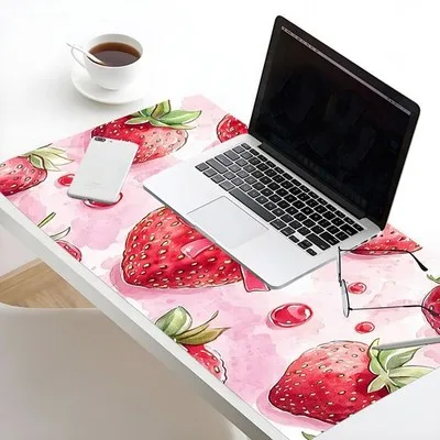 Sweet Fruit Red Strawberry Pink Mouse Pad Large Rubber Anti-slip Desk Accessories Mousepad for Office & Gamer Keyboard Decor Mat