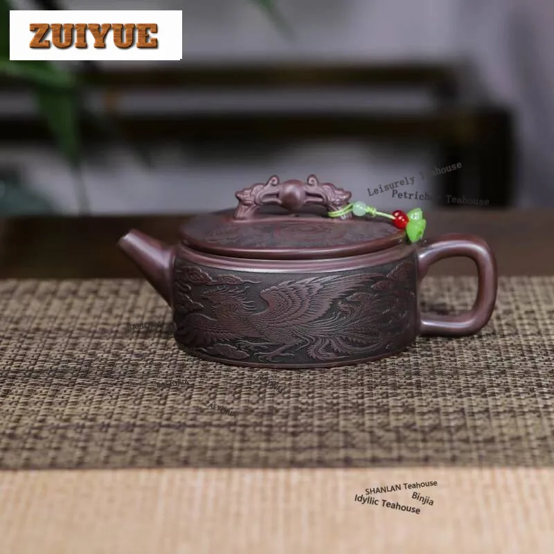 280ml Luxury Yixing Purple Clay Teapots Handmade Dragon Phoenix Large Caliber Pot Raw Ore Stone Red Mud Kettle Zisha Tea Set