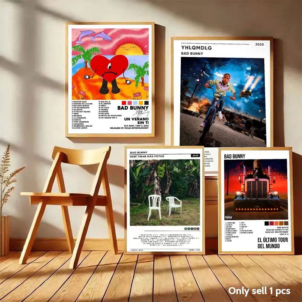 B-Bad B-Bunny Poster Home Living Bed Room Bar Hallway Sticky Wall Art Printing Aesthetic Decor