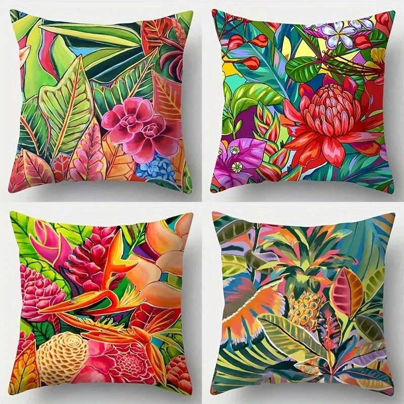 Home Decor Colorful Tropical Floral Pattern Pillowcase Pattern Cushion Cover Suitable For Sofa Bedroom Car Pillow Cover