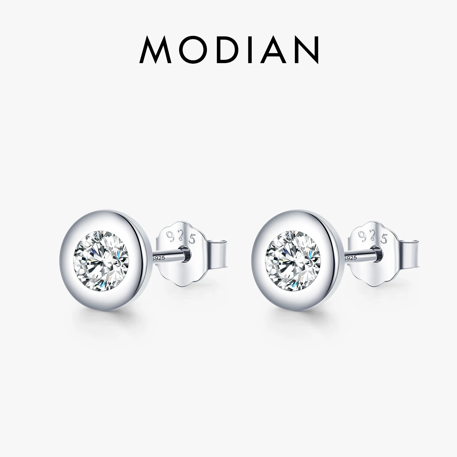 

Modian Exquisite Simple Round Clear CZ Ear Studs 100% 925 Sterling Silver Sparkling Stud Earrings For Women Wedding Fine Jewelry