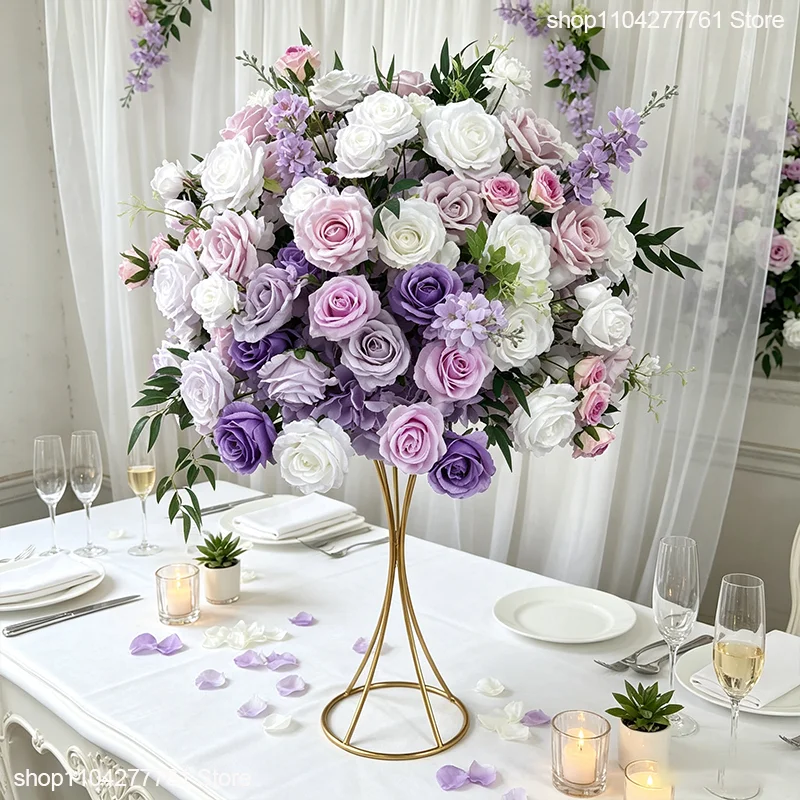 Künstliches Pampasgras, weiße Rosen, Tischdekoration, Blumenball-Arrangement, luxuriöse Hochzeitsempfangsdekoration, Blumendekoration für Events und Partys – Detail 9