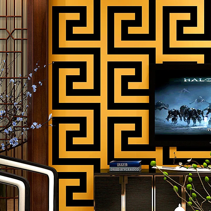 

Chinese wallpaper new classical style living room Black White modern minimalist atmospheric TV background wall pape