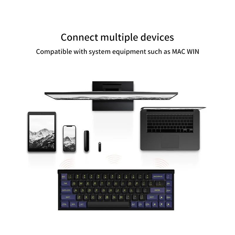 FL · ESPORTS-Teclado sem fio Bluetooth com fio, Teclado Hot Swappable, Suporte Win e Mac, RGB, três modos, FL680, 2.4G, 68 teclas