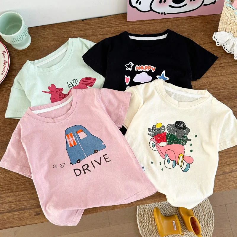 MILANCEL New Summer Kids T-shirt 2-7T Cartoon Printing Thin Girls Tee Ventilate Korean Children Clothes Cute Boys Tops
