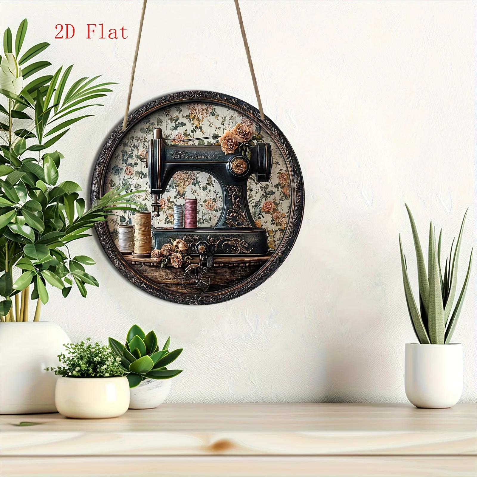 2D Flat - 2D Printed Sewing Machine Theme Wooden Sign, Suitable for Home, Sewing Room, Farmhouse, Garden, Tailor Studio And Livi
