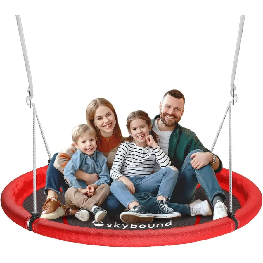 

43" Saucer Swing for Outdoor - Durable Textilene Fabric Galvanized Steel Frame 600lbs Capacity Adjustable Ropes Red