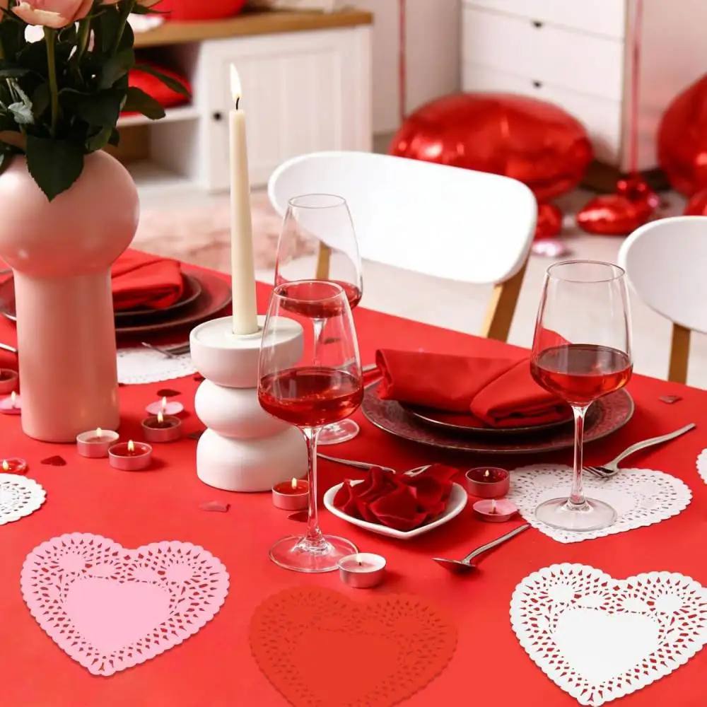 100 Heart Lace Paper Doilies Decorative Mats For Anniversary Engagement Birthday Party Snack Serving Tray Base Pad