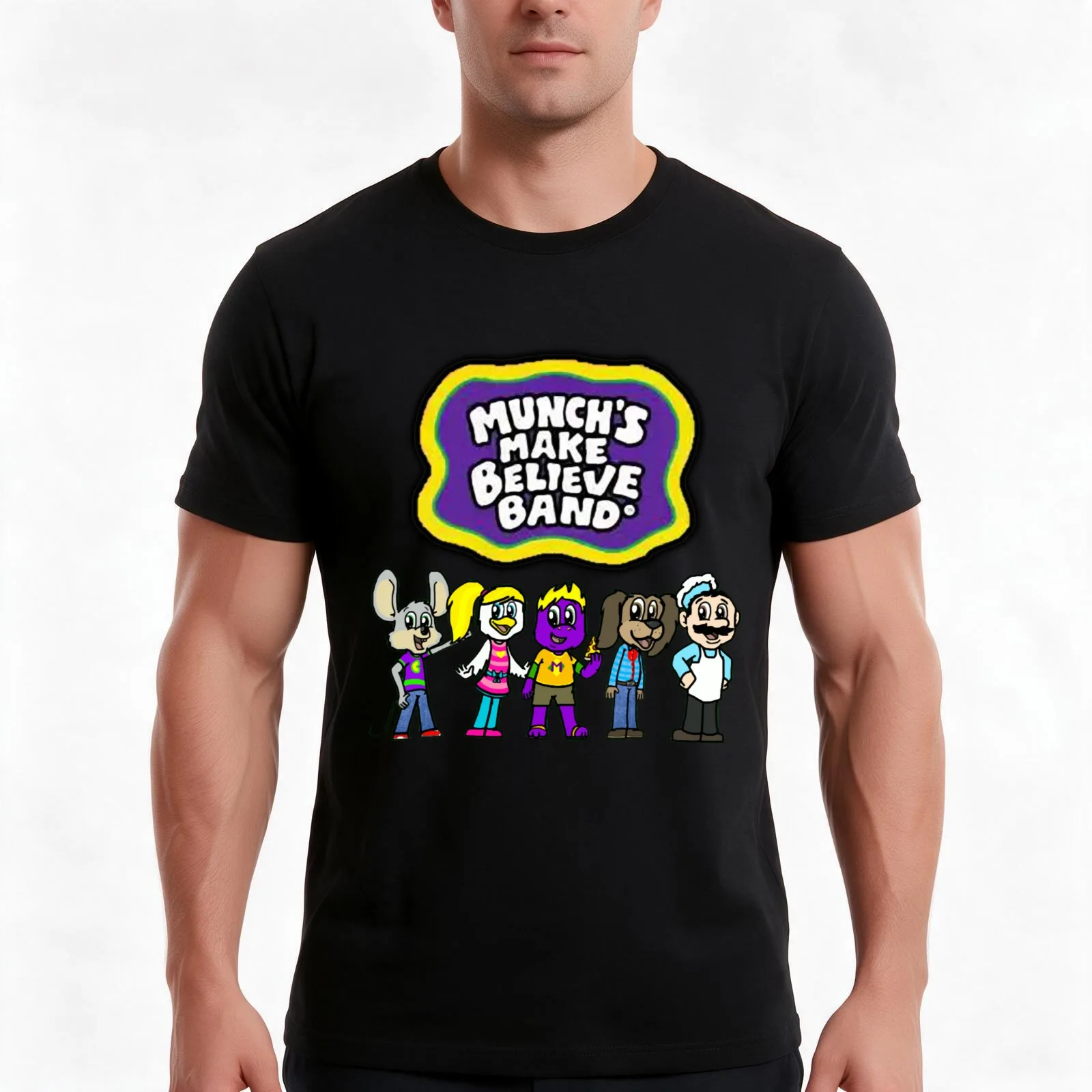 Munch_amp_39_s Make Believe Band T-Shirt, Summer Casual Cotton Tee, Oversized Streetwear Tops, Vintage Graphic Print