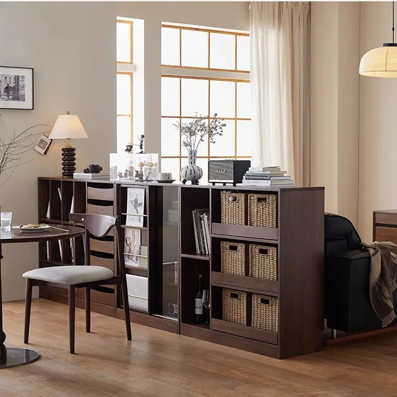 Combination living room black walnut sliding door floor-to-ceiling locker glass door storage display cabinet