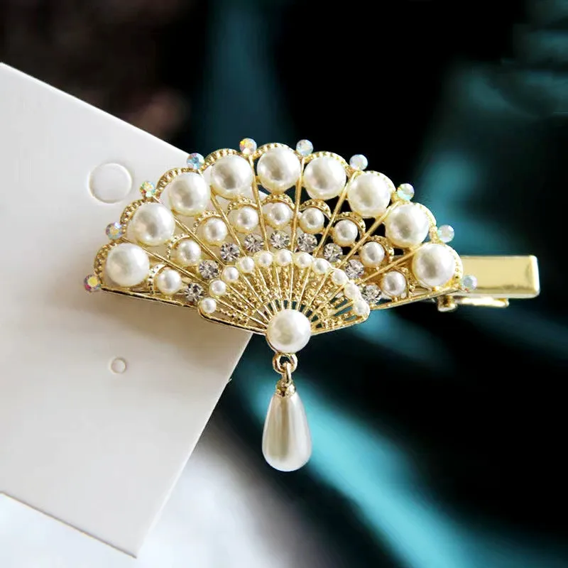 Imagen 4: Súper Hada, Clip para el pelo con forma de abanico, colgante de perla de diamantes de imitación, Clip lateral de pico de pato, accesorios para el cabello, Cheongsam Hanfu, accesorios para la cabeza