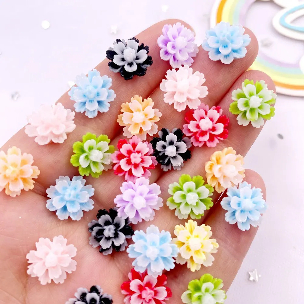 50Pcs 12mm Resin Double Layer Candy Color Flatback Flower Rhinestone Scrapbook Wedding Ornament Applique Crafts DIY Nail Art SF0