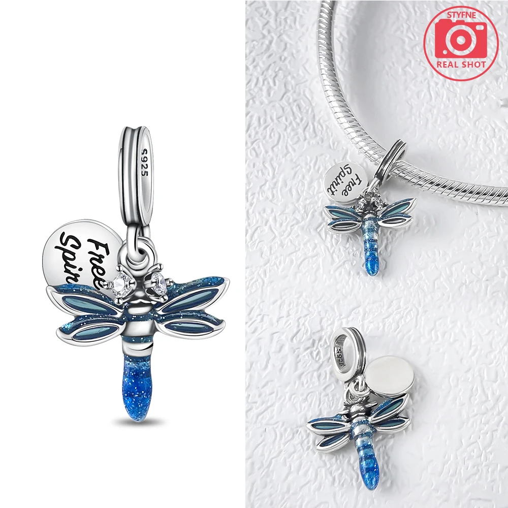 فراشة اليعسوب قلادة فضية الألوان خرز تميمة صالح الأصلي سحر خرز سوار للنساء صنع المجوهرات الهدايا #2