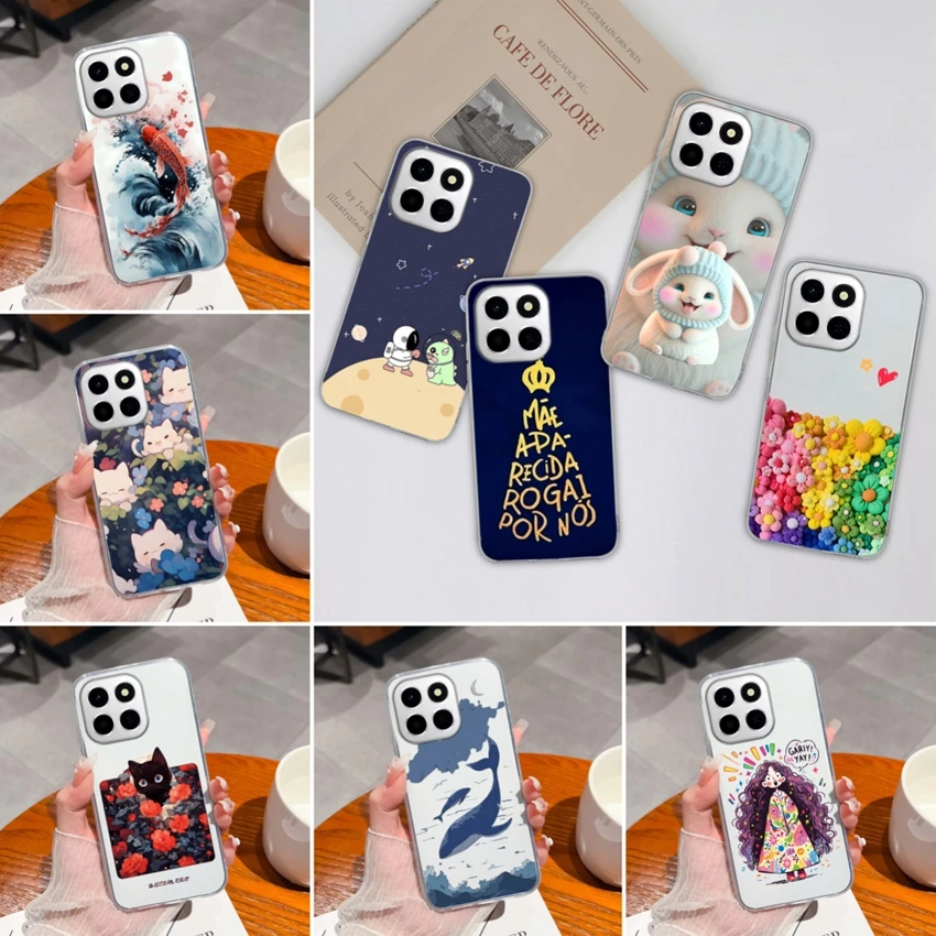 ل Honor X6C 6.61 بوصة أغطية الهاتف أنماط أرنب لطيف حامي الشاشة شفافة بولي TPU ترقية الغبار حماية الحالات