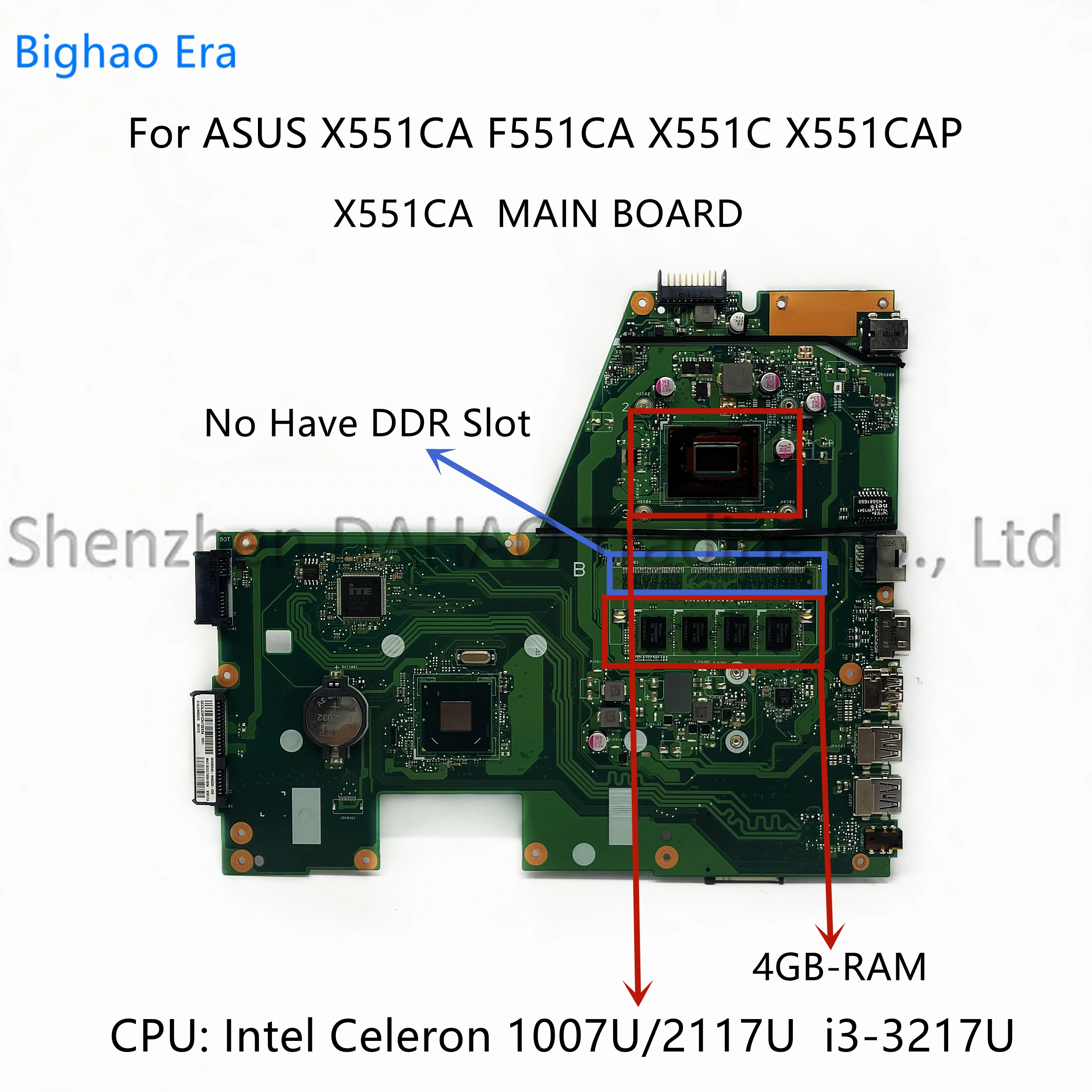 

X551CA MAIN BOARD For Asus X551CA F551CA X551CAP X551C Laptop Motherboard With 1007U 2117U i3-3217U CPU 4GB-RAM 100% Full Tested