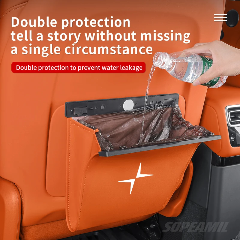 Car Garbage Bag For Polestar 1 2 3 4 5 2023 2024 2025 2026 Led Light Magnetic Adsorption Seat Back Hanging Storage Bag Trash can view 4