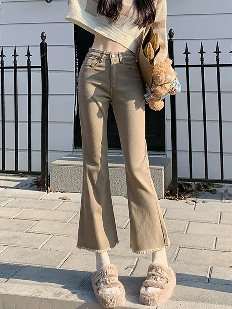 Streetwear Vintage Bootcut Jeans Women's Casual Fashion Retro Straight Baggy Vaqueros High Waisted Wide Leg Fringed Denim Pants