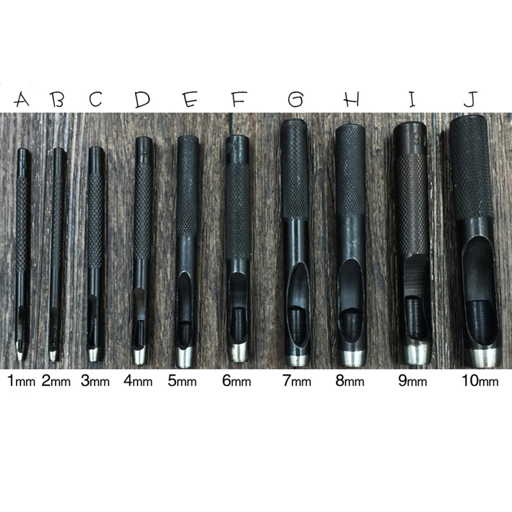 

10 pcs Hollow Punch Set for Craft Tool Belt Holes Maker Precision Ground Flute Edge Non Slip Handle
