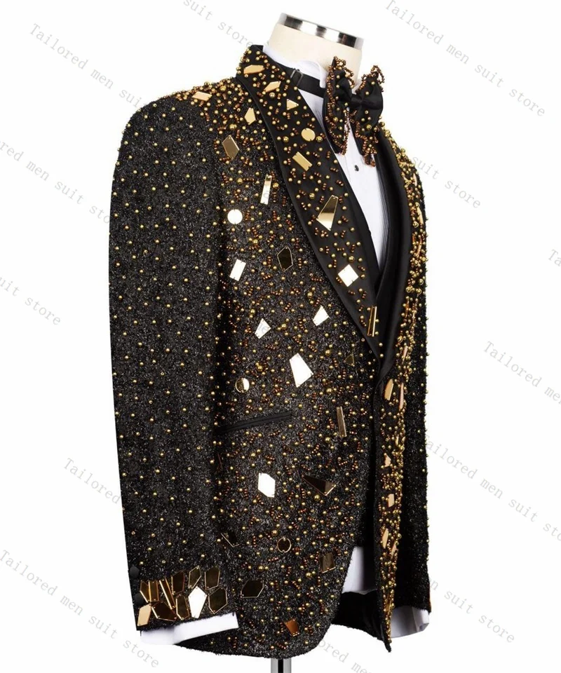 Conjunto de terno masculino com cristais dourados, 2 peças, blazer + calça, trabalho formal, escritório, jaqueta masculina, casaco de algodão, calças, noivo, casamento, smoking
