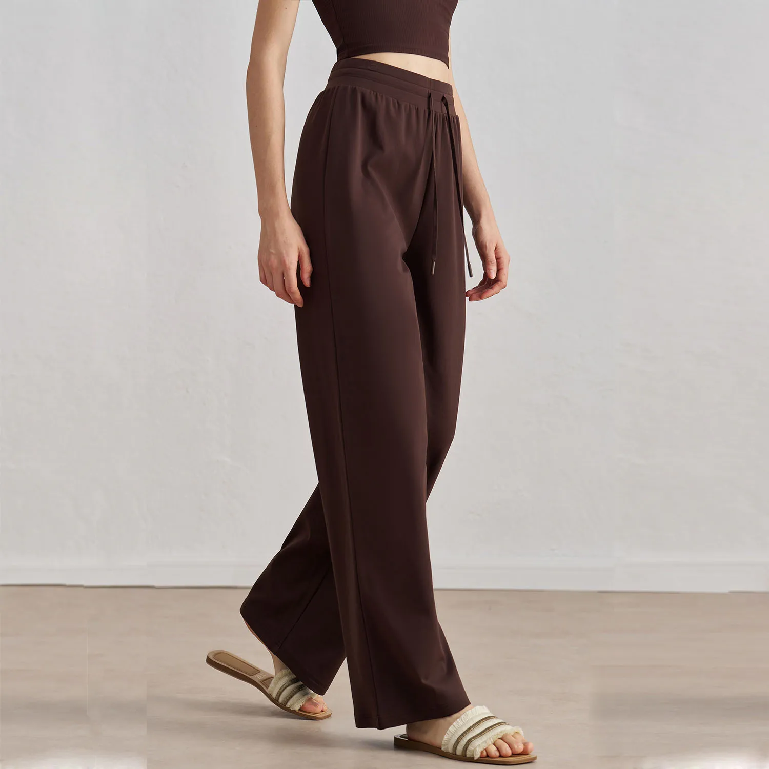 QUMOR بنطال رياضي فضفاض غير رسمي عالي الخصر برباط للنساء رمادي سادة أساسي بسيط مستقيم الساق بنطلون الركض #2