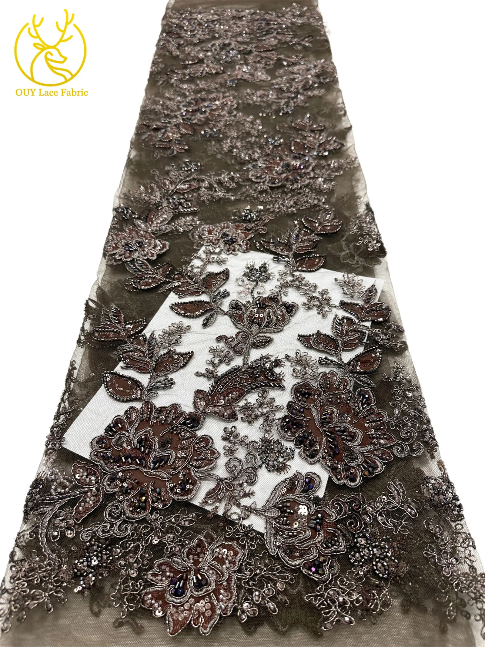 Luxuriöser nigerianischer handgefertigter bestickter Perlen-Spitzenstoff, 5 Yards, französischer Pailletten-Tüll-Spitzenstoff für Partykleider, DIY-Nähen – Detail 21