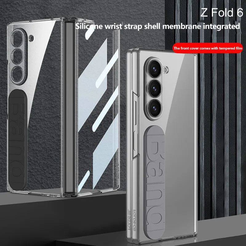 Wrist Strap Phantom Holder Phone Case For Samsung Galaxy Z Fold 6 5G ZFold6 Shockproof Bumper Soft Silicone Cover