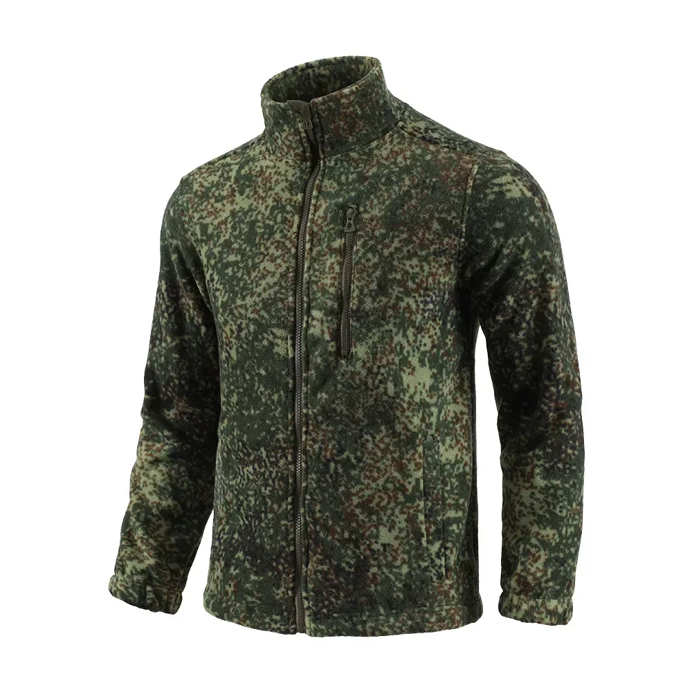 Camouflage Zipper Jacket Men Double-sided Polar Fleece Warm Coat Hunting Stand-up Collar Tactical Training Liner Cardigan Tops