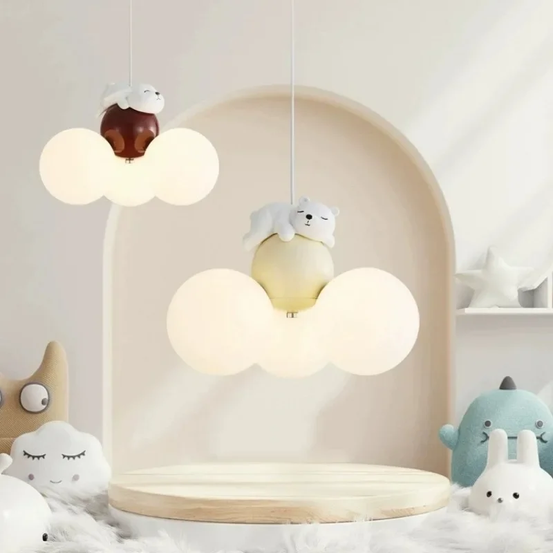 Cartoon Bear Chandelier Balloon Cute Bedroom Eye Protection Lamp Creative Creamy Style Atmosphere Sense Children\'s Room Light