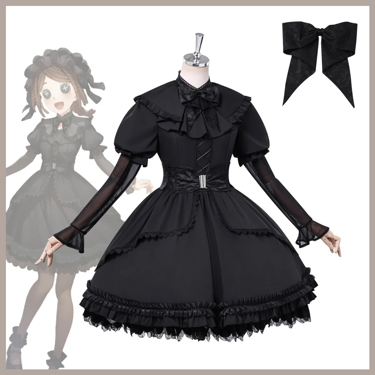 Game Identity ⅤEmma Woods Cosplay Costume Black White Waltz Black Lolita Princess Dress Wig Woman Cute Carnival Halloween Suit view 3