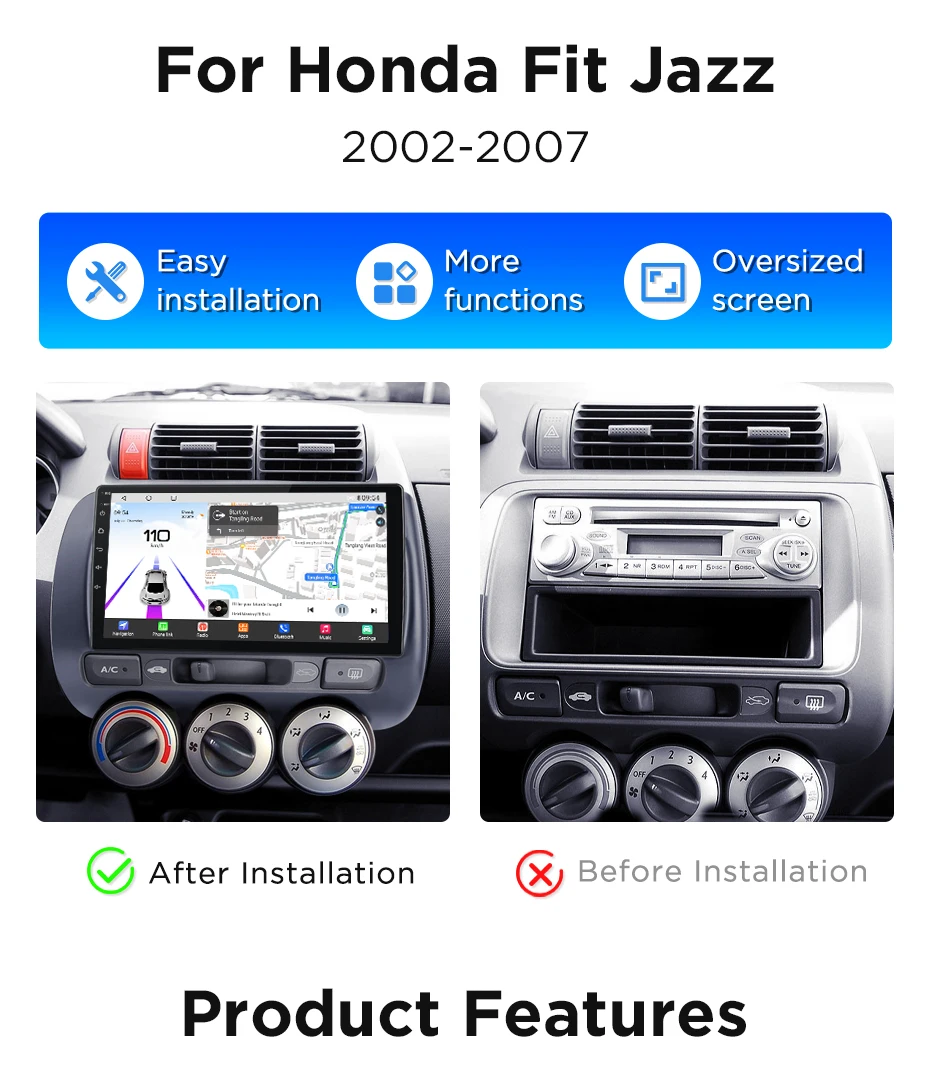 Junsun 360° ° Panorama Kamera 8-core Auto Radio Für Honda Fit Jazz 2002-2007 Drahtlose CarPlay Bildschirm Android Auto stereo GPS Navi – Detail 2