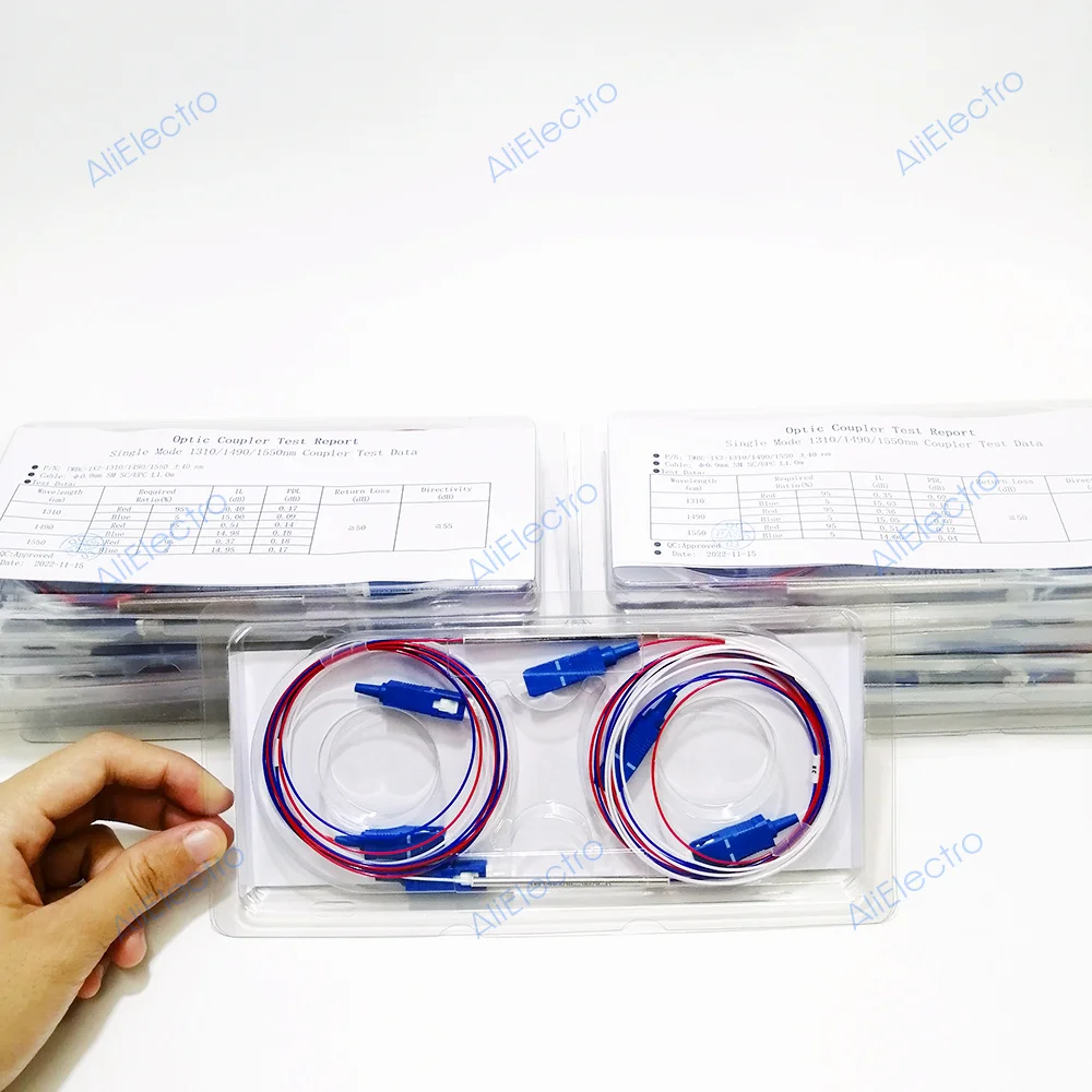 5pcs Fiber Optic FBT Splitter SC UPC 1x2 With Connector 0.9mm Unbalanced Coupler Optional Split Ratio 10/90 45/55 20/80