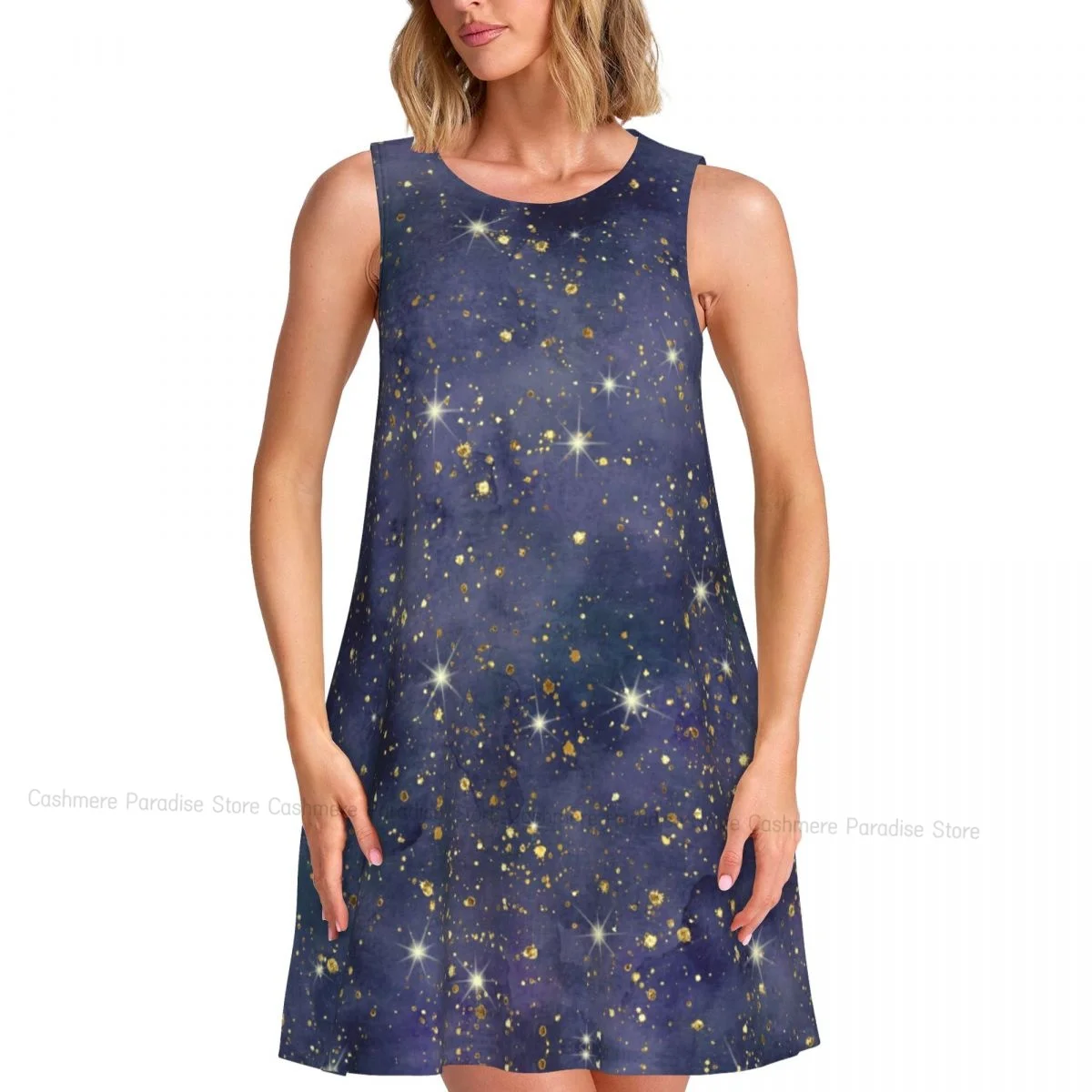 Robes d'été pour femmes, t-shirt de plage, sans manches, abstrait, aquarelle, Indigo, ciel spatial, décontracté, ample, débardeur, 2025