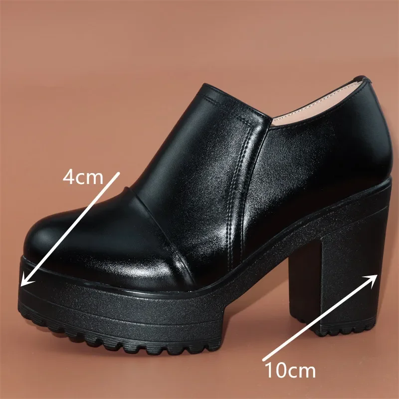 Plus Size 32-43 Deep Mouth Block Heel Platform Pumps Women Shoes 2025 Fall High Heels Shoes Ladies Office Shoe Black